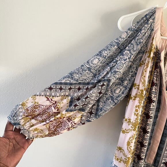 Free People Portobello Road Mini Dress Womens XS Blue Boho Chic Casual Feminine - Picture 3 of 9